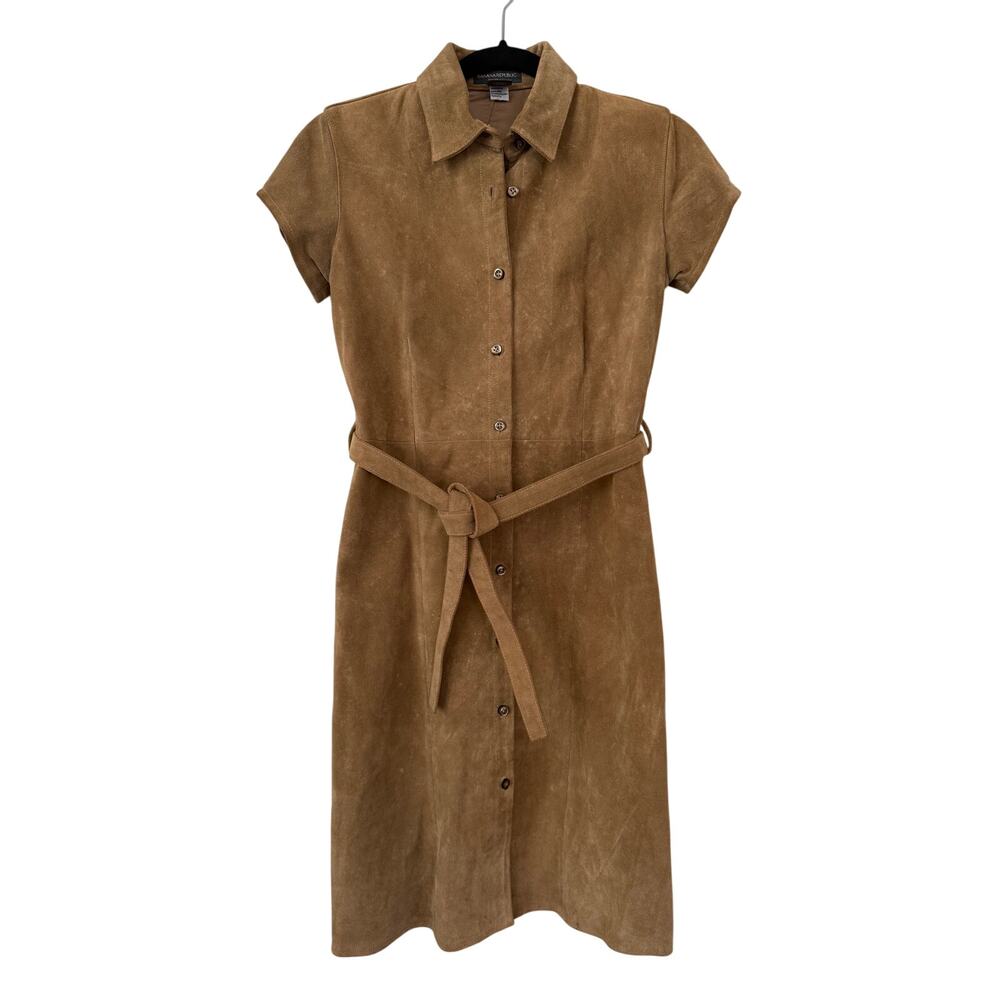 Banana Republic Brown Leather Short Sleeve Midi Dress Size XS Retro Western VTG